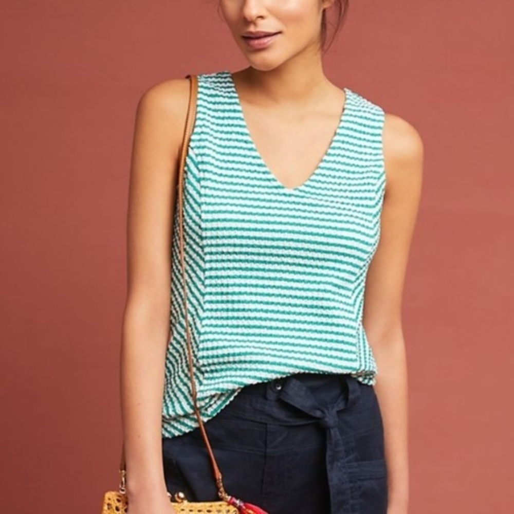 Anthropologie Green & White Stripe Sweater Tank